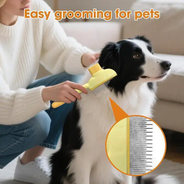 Alt view image 6 of 7 - Cat Hair Brush & Dog Brush, Deshedding Brush for Long or Short Haired Pets, Removes Loose Fur, Durable Stainless Steel & ABS Design (yellow)