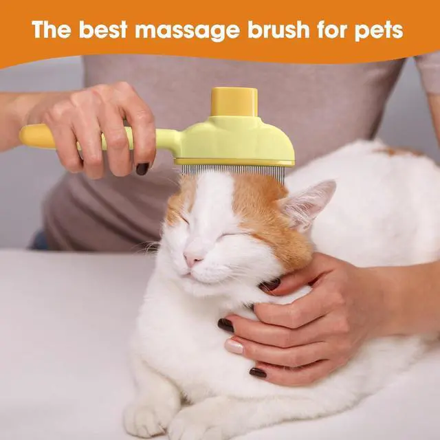 Alt view image 7 of 7 - Cat Hair Brush & Dog Brush, Deshedding Brush for Long or Short Haired Pets, Removes Loose Fur, Durable Stainless Steel & ABS Design (yellow)