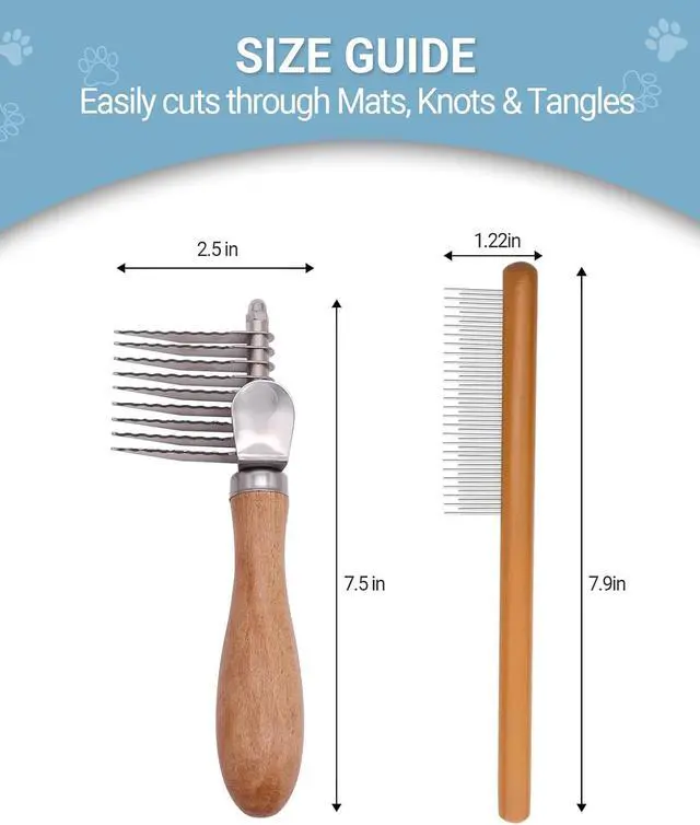Alt view image 7 of 7 - Dematting Comb for Dogs, Dematting Tool for Dogs & Cats - Serrated Matted Hair Removal Brush - Easily Remove Knots, Mats and Tangles - Designed for Wavy & Curly Coats