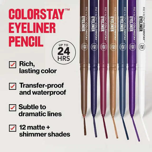 Alt view image 3 of 7 - Revlon ColorStay Pencil Waterproof Eyeliner, 203 Brown, 0.01 oz | Waterproof pencil eyeliner with built-in sharpener. Smudge-proof, long-lasting, intense matte color.