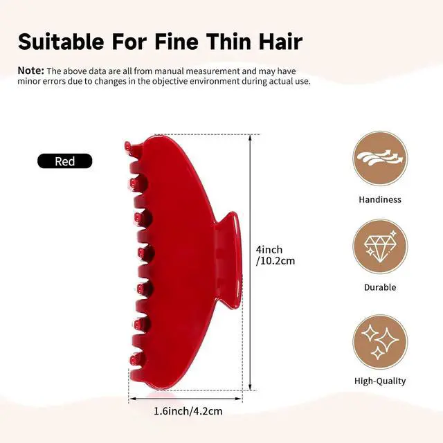 Alt view image 3 of 7 - Cherry Red Hair Clips for Women, Medium Claw Clips for Thick and Fine Hair, 4 Inch Durable Acetate Hair Claw Clips Barrettes for Curl Long Hair Woman Adult Cute