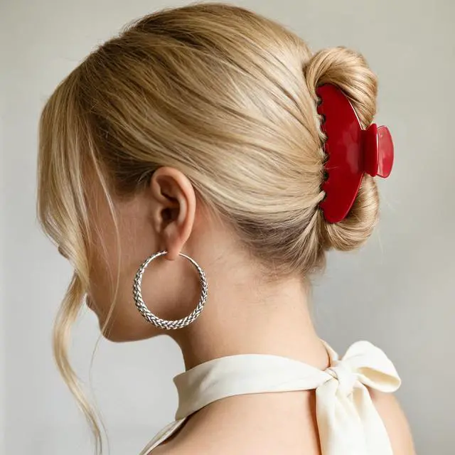 Alt view image 2 of 7 - Cherry Red Hair Clips for Women, Medium Claw Clips for Thick and Fine Hair, 4 Inch Durable Acetate Hair Claw Clips Barrettes for Curl Long Hair Woman Adult Cute