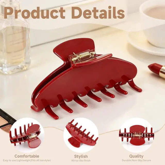 Alt view image 5 of 7 - Cherry Red Hair Clips for Women, Medium Claw Clips for Thick and Fine Hair, 4 Inch Durable Acetate Hair Claw Clips Barrettes for Curl Long Hair Woman Adult Cute