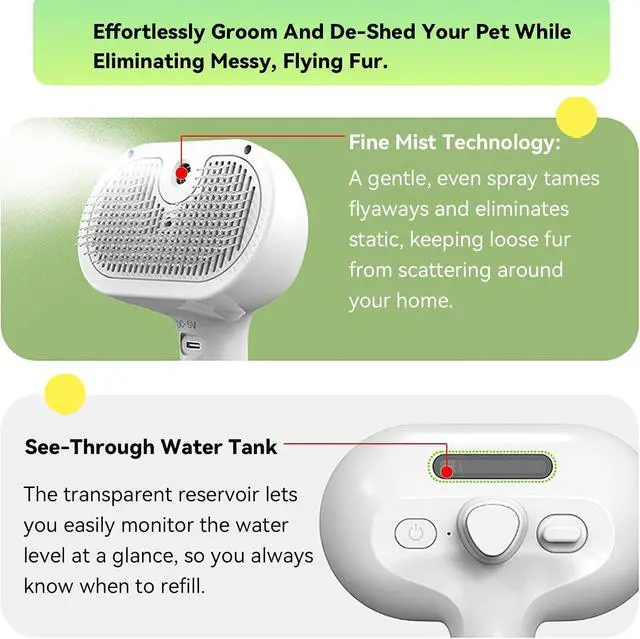 Alt view image 3 of 7 - Pet Steam Brush, 3-in-1 Spray Hair Removal Comb for Dog and Cat, Steam for Shedding and Grooming, Spritz Defur Comb, Water Brush for Long & Short Haired Pets