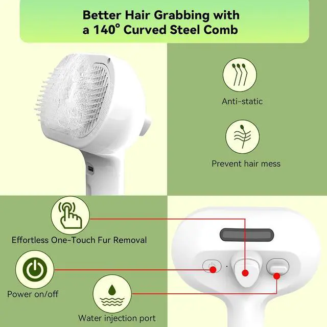 Alt view image 4 of 7 - Pet Steam Brush, 3-in-1 Spray Hair Removal Comb for Dog and Cat, Steam for Shedding and Grooming, Spritz Defur Comb, Water Brush for Long & Short Haired Pets