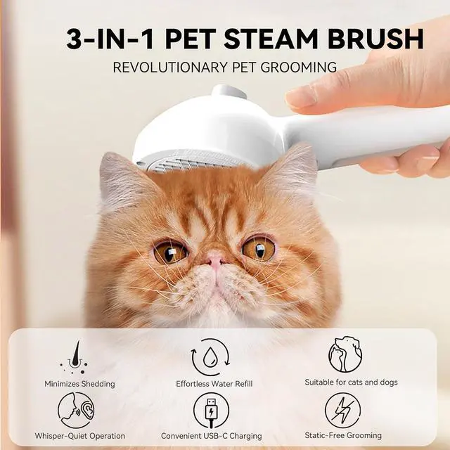 Alt view image 2 of 7 - Pet Steam Brush, 3-in-1 Spray Hair Removal Comb for Dog and Cat, Steam for Shedding and Grooming, Spritz Defur Comb, Water Brush for Long & Short Haired Pets