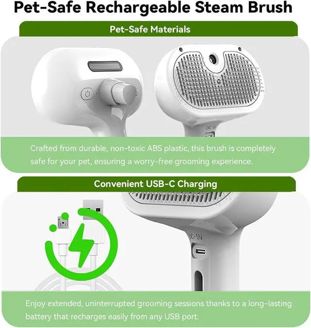 Alt view image 6 of 7 - Pet Steam Brush, 3-in-1 Spray Hair Removal Comb for Dog and Cat, Steam for Shedding and Grooming, Spritz Defur Comb, Water Brush for Long & Short Haired Pets