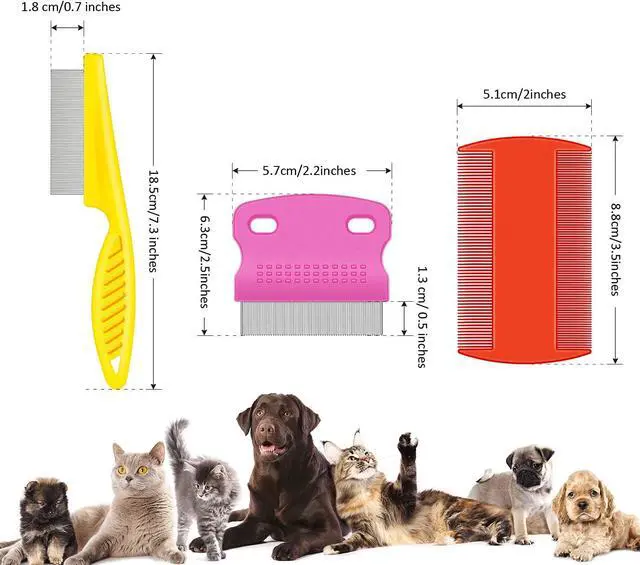Alt view image 2 of 7 - Boao 6 Pack Flea Comb Pet,White, Yellow, Green, Purple, Orange, Dark Blue | Stainless Steel Rounded Teeth, Double Sided Design, Lice Remover, Tear Stain Tool, Dematting Brush for Cats Dogs Grooming