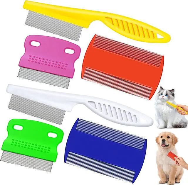 Main image of Boao 6 Pack Flea Comb Pet,White, Yellow, Green, Purple, Orange, Dark Blue | Stainless Steel Rounded Teeth, Double Sided Design, Lice Remover, Tear Stain Tool, Dematting Brush for Cats Dogs Grooming