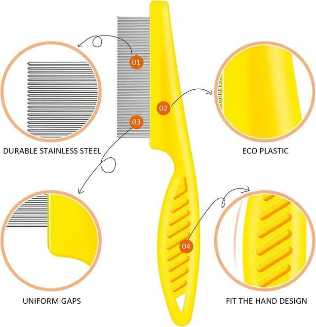Alt view image 4 of 7 - Boao 6 Pack Flea Comb Pet,White, Yellow, Green, Purple, Orange, Dark Blue | Stainless Steel Rounded Teeth, Double Sided Design, Lice Remover, Tear Stain Tool, Dematting Brush for Cats Dogs Grooming