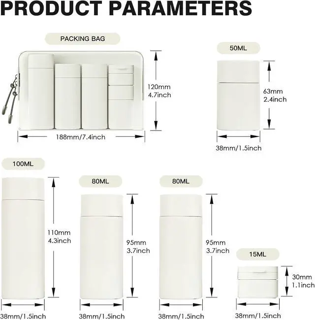 Alt view image 5 of 7 - Travel Bottles for Toiletries, 5 Pack Travel Size Containers, TSA Approved Leak Proof - Silicone Toiletry Containers with Clear Bag for Shampoo, Conditioner & Lotion, Travel Essentials