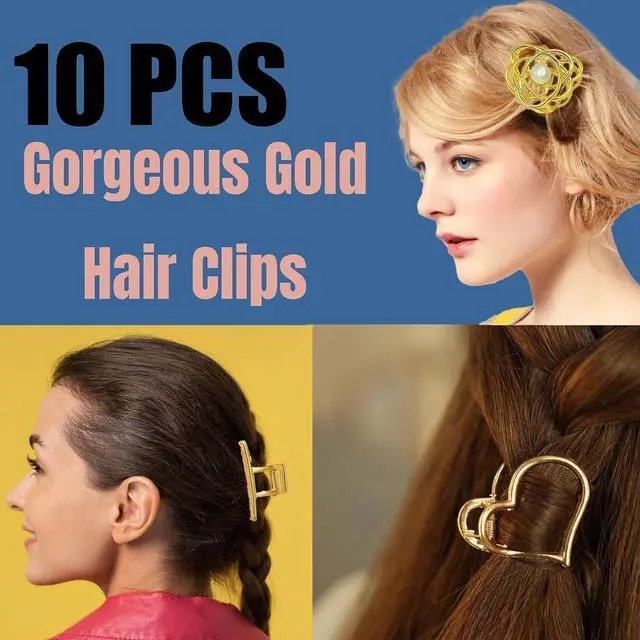 Alt view image 3 of 4 - 10 Pack Gold Metal Hair Clips, Mini Claw Clips Secure Everyday Hair Accessories for Women and Teens, Strong Hold, Stylish and Versatile