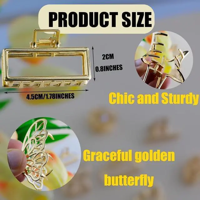 Alt view image 4 of 4 - 10 Pack Gold Metal Hair Clips, Mini Claw Clips Secure Everyday Hair Accessories for Women and Teens, Strong Hold, Stylish and Versatile