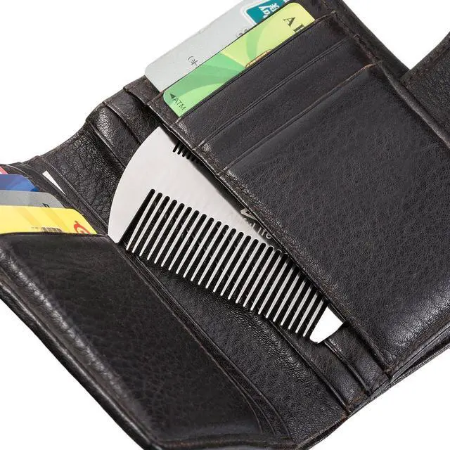 Alt view image 2 of 7 - AhfuLife Metal Hair&Beard Comb - EDC Credit Card Size Comb Perfect for Wallet and Pocket - Anti-Static Dual Action Beard Combs - Presented in Gift Box (Stainless Steel Combs)