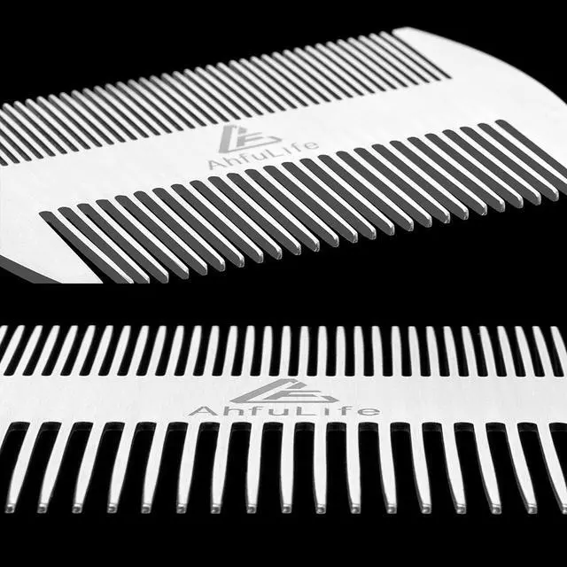 Alt view image 5 of 7 - AhfuLife Metal Hair&Beard Comb - EDC Credit Card Size Comb Perfect for Wallet and Pocket - Anti-Static Dual Action Beard Combs - Presented in Gift Box (Stainless Steel Combs)