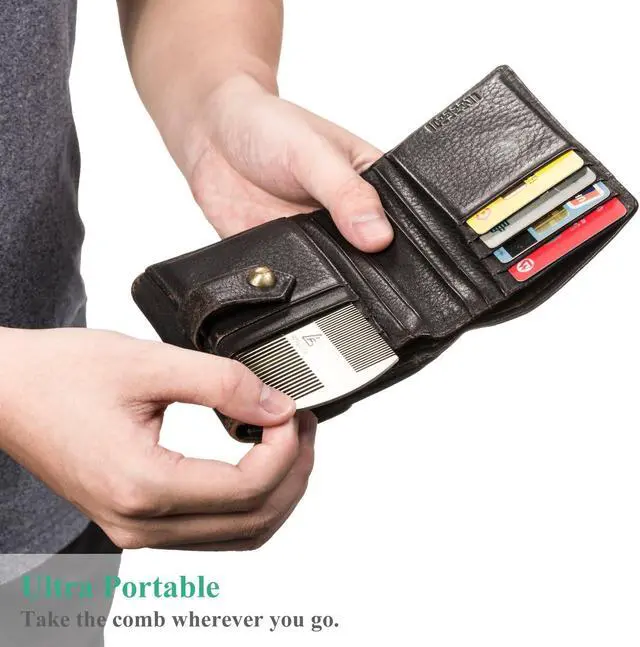 Alt view image 6 of 7 - AhfuLife Metal Hair&Beard Comb - EDC Credit Card Size Comb Perfect for Wallet and Pocket - Anti-Static Dual Action Beard Combs - Presented in Gift Box (Stainless Steel Combs)