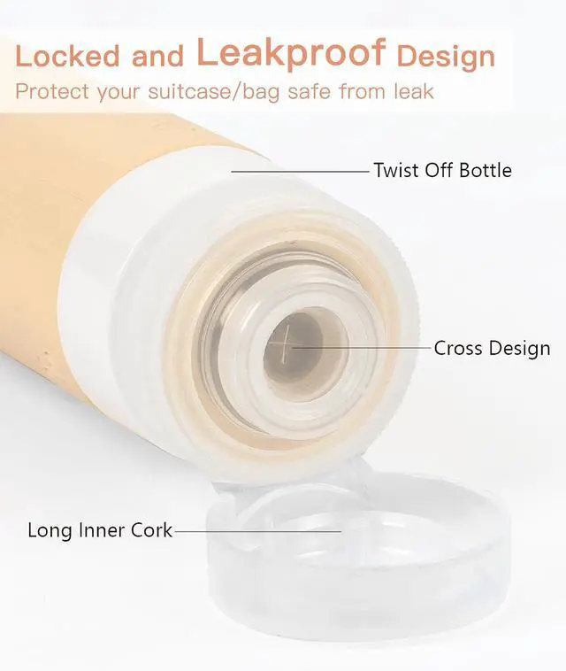 Alt view image 2 of 7 - Quatish Travel Bottles for Toiletries, Original Patented Leak Proof Travel Size Containers, 3 oz Tsa Approved Silicone Shampoo and Conditioner Bottles, 4 Pack, Brown