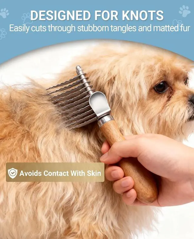 Alt view image 2 of 7 - Dematting Comb for Dogs, Dematting Tool for Dogs & Cats - Serrated Matted Hair Removal Brush - Easily Remove Knots, Mats and Tangles - Designed for Wavy & Curly Coats