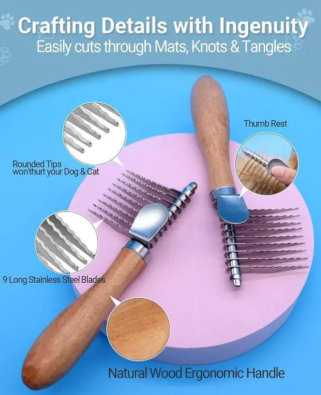 Alt view image 4 of 7 - Dematting Comb for Dogs, Dematting Tool for Dogs & Cats - Serrated Matted Hair Removal Brush - Easily Remove Knots, Mats and Tangles - Designed for Wavy & Curly Coats
