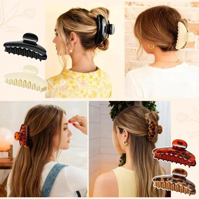 Alt view image 2 of 6 - 6 Pack Leopard Print Hair Claw Clips for Women Large Non-Slip Celluloid Banana Clips, Tortoise Shell Jaw Barrettes for Thick Hair, Fashion Hair Accessories for Girls Gift
