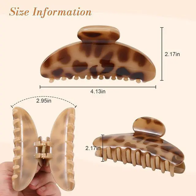 Alt view image 3 of 6 - 6 Pack Leopard Print Hair Claw Clips for Women Large Non-Slip Celluloid Banana Clips, Tortoise Shell Jaw Barrettes for Thick Hair, Fashion Hair Accessories for Girls Gift