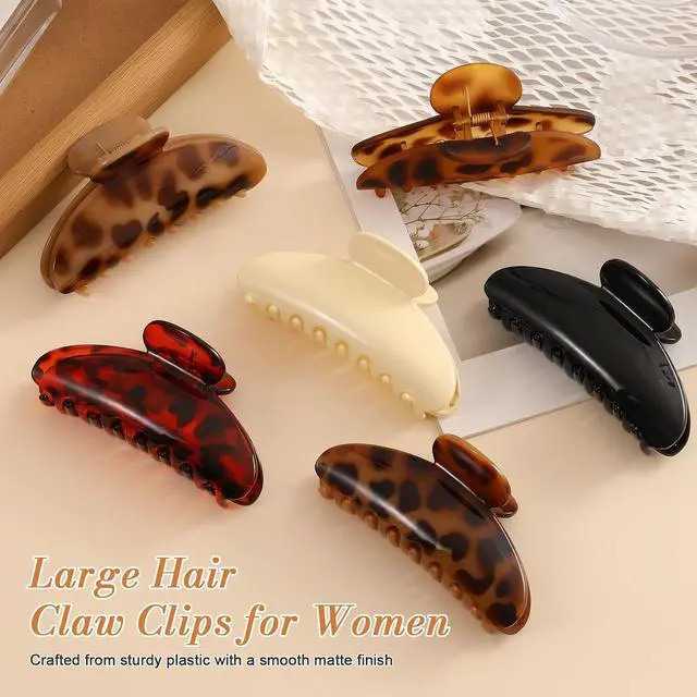 Alt view image 5 of 6 - 6 Pack Leopard Print Hair Claw Clips for Women Large Non-Slip Celluloid Banana Clips, Tortoise Shell Jaw Barrettes for Thick Hair, Fashion Hair Accessories for Girls Gift
