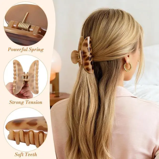 Alt view image 4 of 6 - 6 Pack Leopard Print Hair Claw Clips for Women Large Non-Slip Celluloid Banana Clips, Tortoise Shell Jaw Barrettes for Thick Hair, Fashion Hair Accessories for Girls Gift