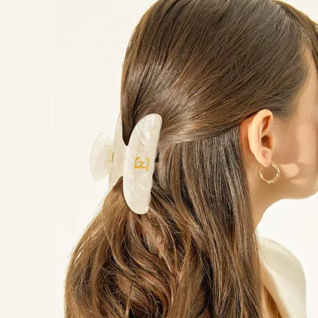 Alt view image 4 of 7 - Gifts for Women Teen Girls,Medium Initial Hair Clips - Gold,M | Personalized Strong Hold Claw Clips Great for Updo,Half Up Hairstyle Daily Hair Accessories,Birthday Bridesmaid Gift