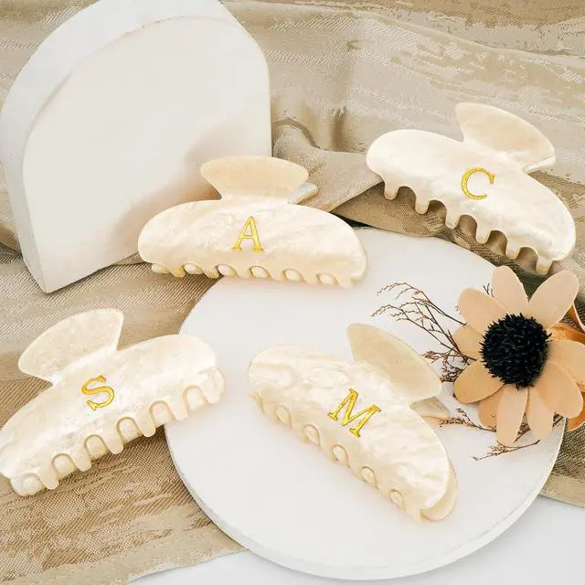 Alt view image 7 of 7 - Gifts for Women Teen Girls,Medium Initial Hair Clips - Gold,M | Personalized Strong Hold Claw Clips Great for Updo,Half Up Hairstyle Daily Hair Accessories,Birthday Bridesmaid Gift