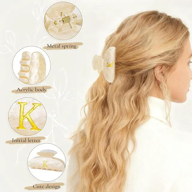 Alt view image 5 of 7 - Gifts for Women Teen Girls,Medium Initial Hair Clips - Gold,M | Personalized Strong Hold Claw Clips Great for Updo,Half Up Hairstyle Daily Hair Accessories,Birthday Bridesmaid Gift