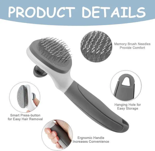 Alt view image 3 of 6 - Cat Brushes for Indoor Cats, Dog Brush for Shedding with Metal Cat Comb, Self Cleaning Pet Hair Brush with Release Button for Grooming Kitten(Dark Grey)