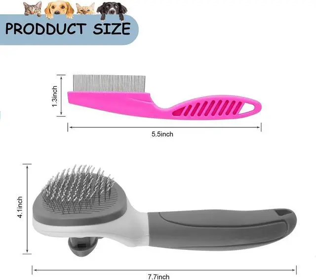 Alt view image 2 of 6 - Cat Brushes for Indoor Cats, Dog Brush for Shedding with Metal Cat Comb, Self Cleaning Pet Hair Brush with Release Button for Grooming Kitten(Dark Grey)
