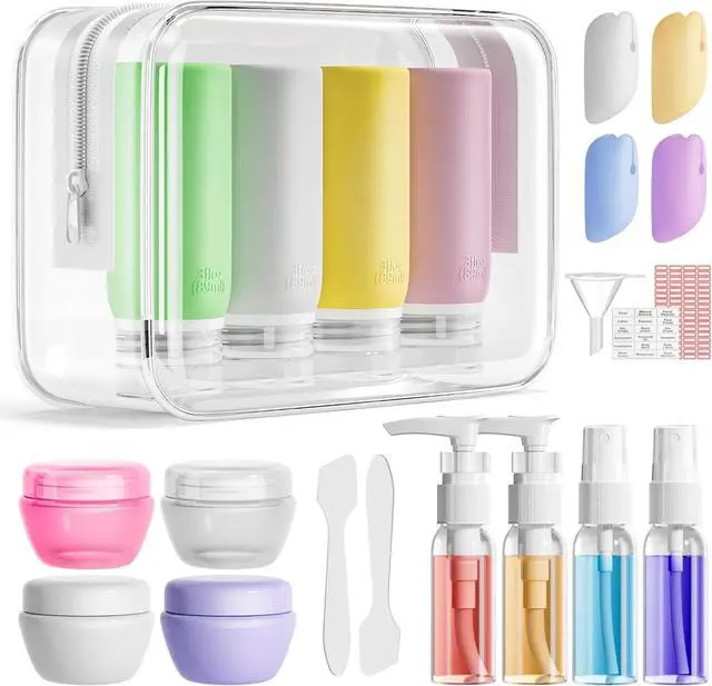 Main image of Muslish 21 Pack Leak Proof Silicone Travel Bottles Set, TSA Approved Containers for Toiletries, Travel Size Accessories and Shampoo Conditioner Bottles with Toiletry Bag (BPA Free)