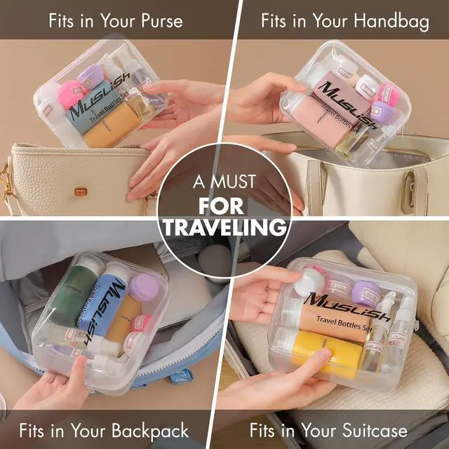 Alt view image 4 of 7 - Muslish 21 Pack Leak Proof Silicone Travel Bottles Set, TSA Approved Containers for Toiletries, Travel Size Accessories and Shampoo Conditioner Bottles with Toiletry Bag (BPA Free)