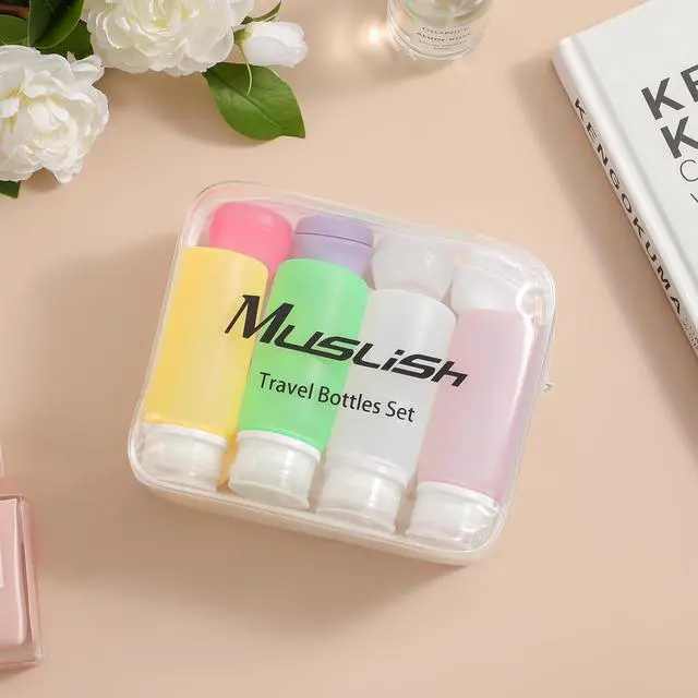 Alt view image 6 of 7 - Muslish 21 Pack Leak Proof Silicone Travel Bottles Set, TSA Approved Containers for Toiletries, Travel Size Accessories and Shampoo Conditioner Bottles with Toiletry Bag (BPA Free)