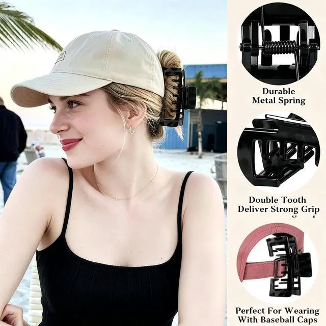 Alt view image 2 of 7 - 4 PCS Large Strong Trucker Hat Claw Clips for Women 4.1 Inch Hat-Friendly Non-Slip Baseball Cap Hair Clips, Trucker Claws Hair Clip for Baseball Hat, Hair Claw for Baseball Cap for Thick Thin Hair