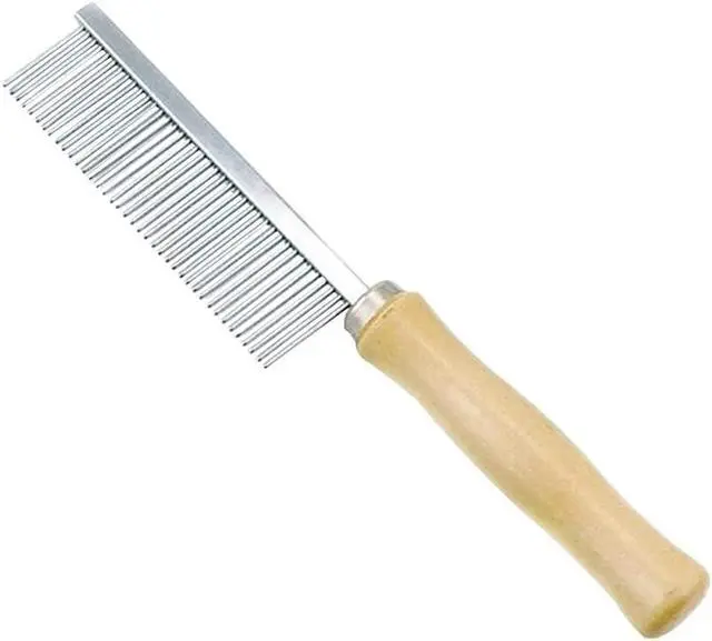 Alt view image 2 of 3 - Pet Grooming Comb for Long Haired Cats & Dogs - Stainless Steel Pin Teeth Wooden Handle Fur Hair Brush - Removes & Prevents Matted Fur