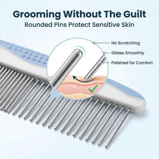 Alt view image 3 of 7 - Metal Comb for Dogs, Dog Grooming Detangler Combs For Matted Hair, Small | Best Comb for Golden Doodles & Poodles, For Dematting & Detangling Pets And Cats, Fine Tooth Stainless Steel Greyhound Comb