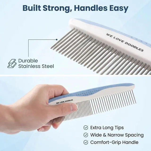 Alt view image 4 of 7 - Metal Comb for Dogs, Dog Grooming Detangler Combs For Matted Hair, Small | Best Comb for Golden Doodles & Poodles, For Dematting & Detangling Pets And Cats, Fine Tooth Stainless Steel Greyhound Comb