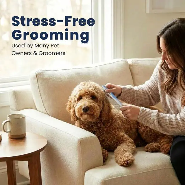 Alt view image 5 of 7 - Metal Comb for Dogs, Dog Grooming Detangler Combs For Matted Hair, Small | Best Comb for Golden Doodles & Poodles, For Dematting & Detangling Pets And Cats, Fine Tooth Stainless Steel Greyhound Comb