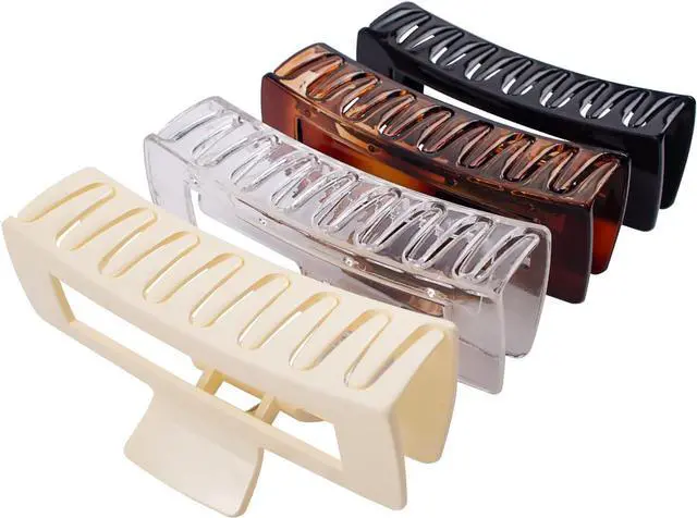 Main image of 4 Pack Extra Large Hair Claw for Women, 5'' Strong Hold Bright Clamps for Thick and Long Hair, 90's Non-slip Square Jaw Clips for Curly Hair,