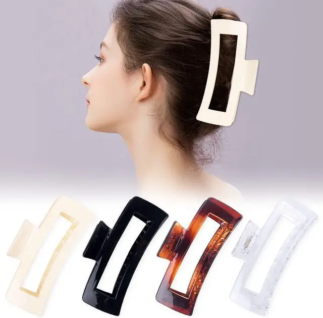 Alt view image 2 of 7 - 4 Pack Extra Large Hair Claw for Women, 5'' Strong Hold Bright Clamps for Thick and Long Hair, 90's Non-slip Square Jaw Clips for Curly Hair,