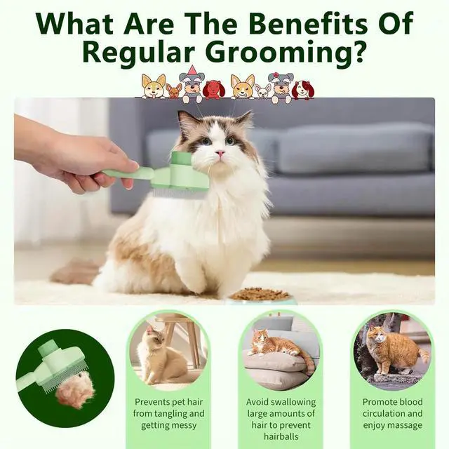 Alt view image 3 of 6 - Self-Cleaning Cat & Dog Comb 2-in-1 Pet Hair Removal with Stainless Steel Teeth, Easy Release Button, for Shedding, Detangling & Grooming