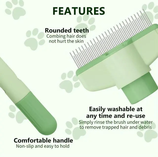 Alt view image 4 of 6 - Self-Cleaning Cat & Dog Comb 2-in-1 Pet Hair Removal with Stainless Steel Teeth, Easy Release Button, for Shedding, Detangling & Grooming