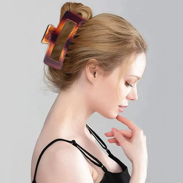 Alt view image 3 of 7 - 4 Pack Extra Large Hair Claw for Women, 5'' Strong Hold Bright Clamps for Thick and Long Hair, 90's Non-slip Square Jaw Clips for Curly Hair,