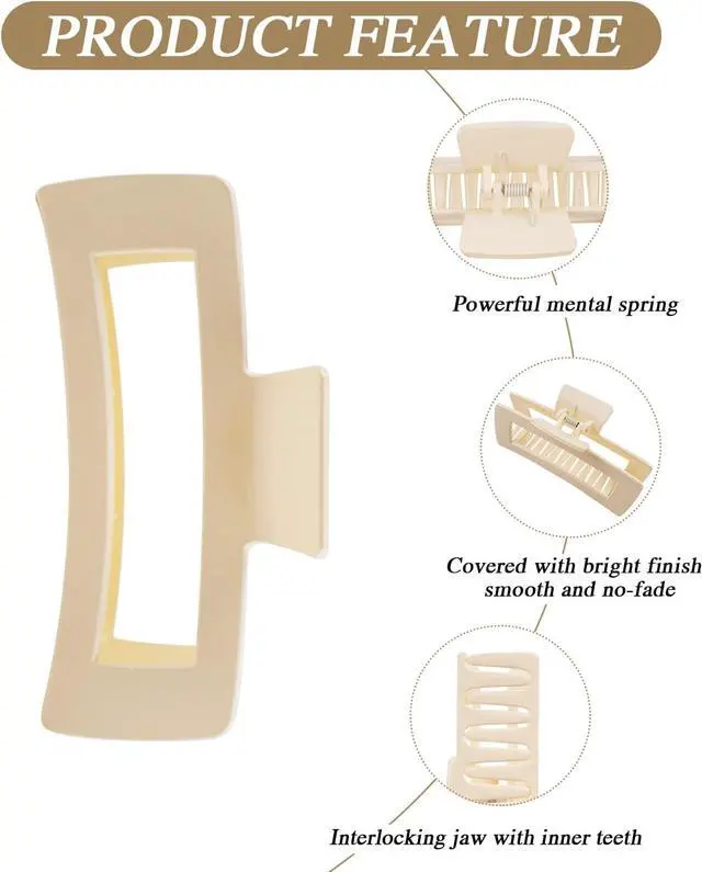 Alt view image 6 of 7 - 4 Pack Extra Large Hair Claw for Women, 5'' Strong Hold Bright Clamps for Thick and Long Hair, 90's Non-slip Square Jaw Clips for Curly Hair,