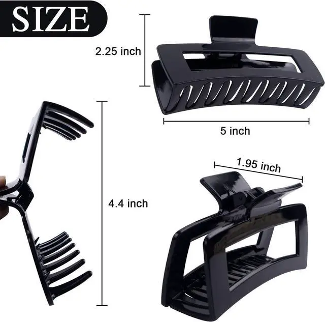 Alt view image 5 of 7 - 4 Pack Extra Large Hair Claw for Women, 5'' Strong Hold Bright Clamps for Thick and Long Hair, 90's Non-slip Square Jaw Clips for Curly Hair,