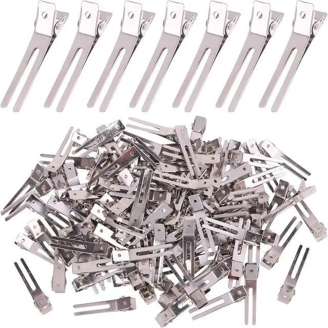 Main image of 120pcs Double Prong Curl Clips, Metal Hairpins for Hair Styling and Bows, Salon-Grade Hair Clips for Curling (Silver)