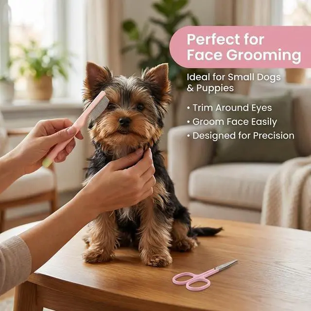 Alt view image 5 of 7 - 2 Pack Stainless Steel Pet Grooming Comb | Round-tip Mini Trimming Scissors Set, Gentle Tear Stain Eye Debris Remover for Dogs and Cats
