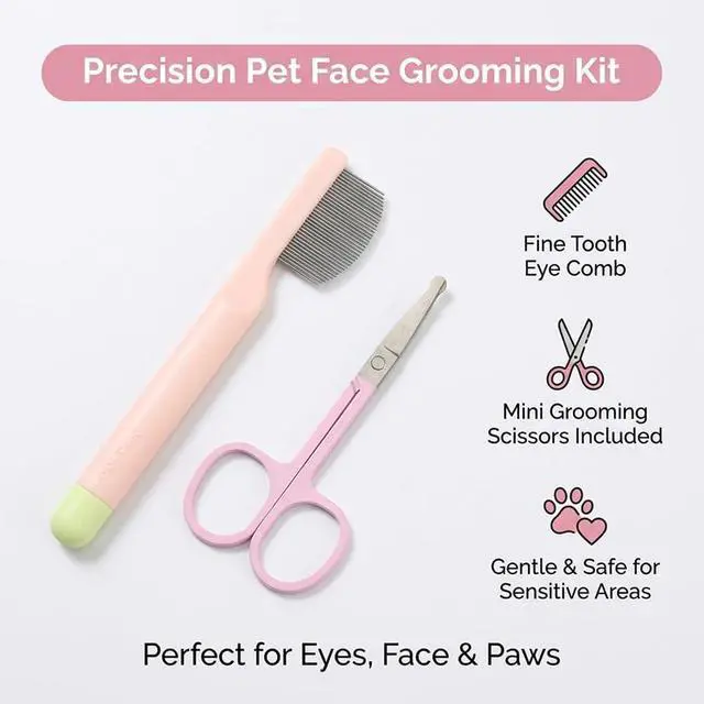 Alt view image 7 of 7 - 2 Pack Stainless Steel Pet Grooming Comb | Round-tip Mini Trimming Scissors Set, Gentle Tear Stain Eye Debris Remover for Dogs and Cats